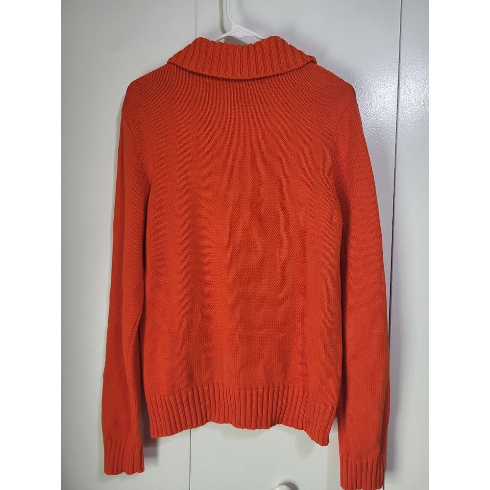 LRL Lauren Ralph Lauren Women L Orange Sweater Gold Turn Lock Preppy Old Money - Picture 3 of 6